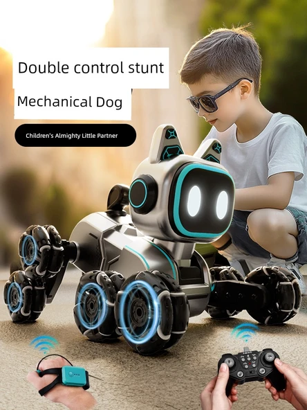 Uzaktan Kumandalı Robot Köpek Oyuncağı - Tek Elektrikli Çift Kumanda Ses Kontrolü - Gümüş Gri - 2