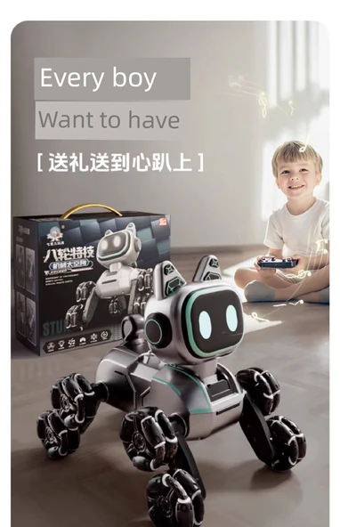 Uzaktan Kumandalı Robot Köpek Oyuncağı - Tek Elektrikli Tek Kumanda Ses Kontrolü - Beyaz - 12