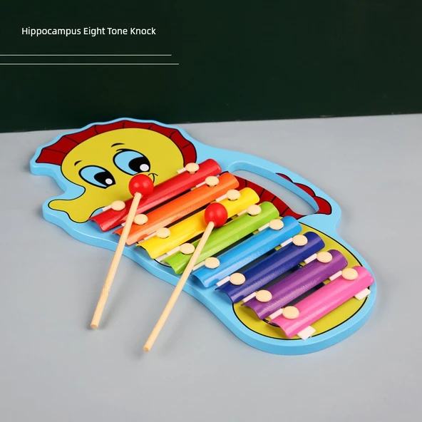 Montessori Ahşap Hayvan Müzik Kutusu Piyano - Hippokampus Sekiz Ton