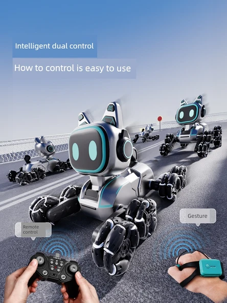 Uzaktan Kumandalı Robot Köpek Oyuncağı - Tek Elektrikli Tek Kumanda Ses Kontrolü - Beyaz - 5