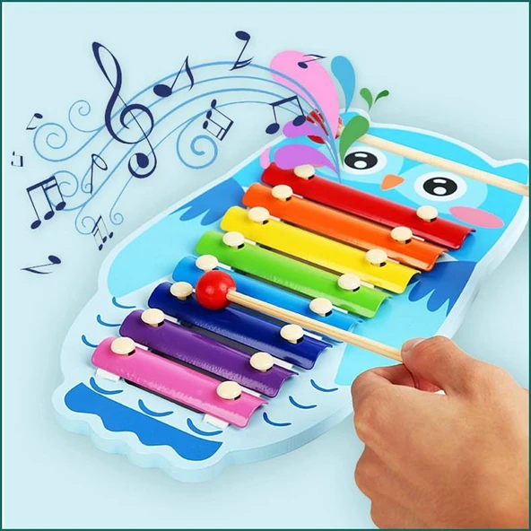 Montessori Ahşap Hayvan Müzik Kutusu Piyano - Hippokampus Sekiz Ton - 11