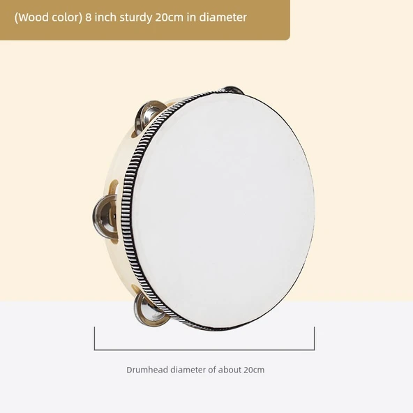 Çocuklar için Tamburin - Ahşap Renk - 20 cm (8 inç)