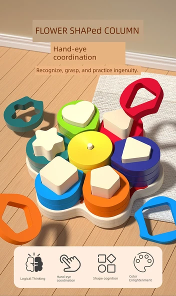Montessori Geometrik Şekil Eşleştirme Seti - Çiçek Şekli Renk Tanıma - 8