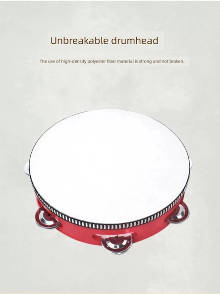 Çocuklar için Tamburin - Kırmızı - 25 cm (10 inç) - 11