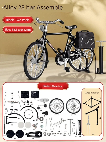 Alaşımlı Montaj Bisiklet Modeli - Klasik Siyah 2 Paket - Valiz ve Pompa ile