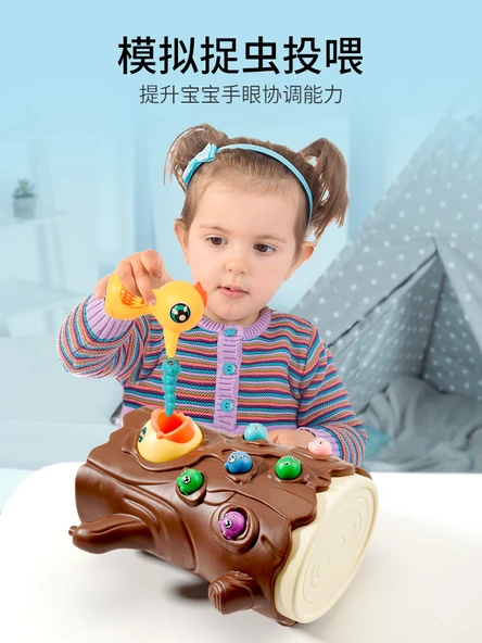 Ağaçkakan Balık Tutma Oyunu - Aiker Yeşil Tumbler Yumurta + 5 Sevimli Solucan - Resim 4