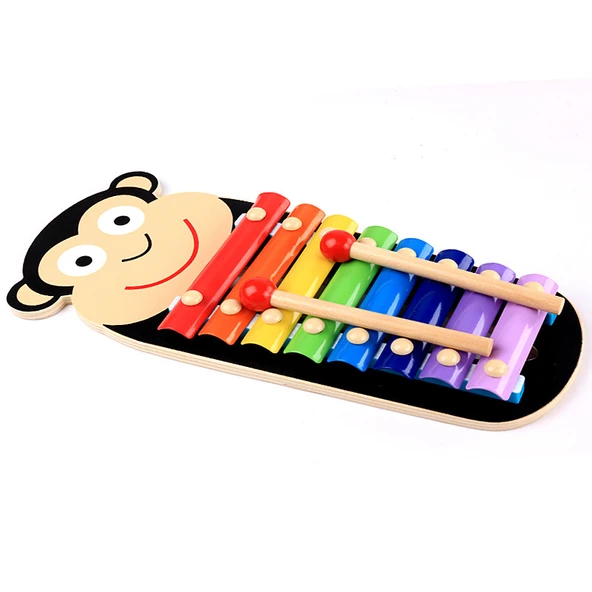 Montessori Ahşap Hayvan Müzik Kutusu Piyano - Maymun Sekiz Ton Akordeon