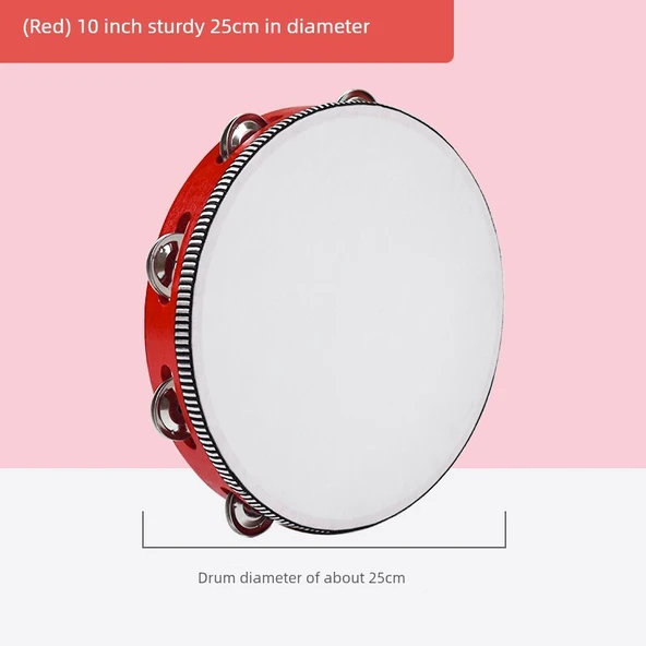 Çocuklar için Tamburin - Kırmızı - 25 cm (10 inç)