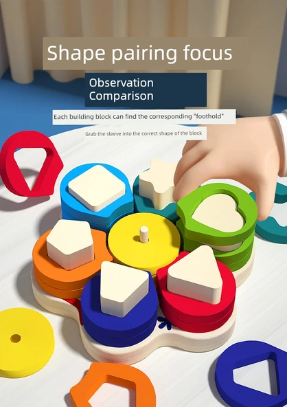 Montessori Geometrik Şekil Eşleştirme Seti - Çiçek Şekli Renk Tanıma - 9