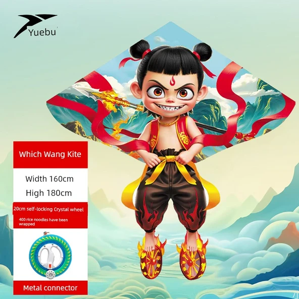 Nezha Uçurtması - 1.6 m - Oyun Eğlenceli +400 m Kristal Kendinden Kilitli Tekerlek 20 cm