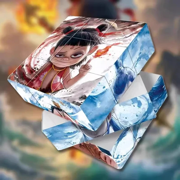 Nezha Büyülü Çocuk Yaratıcı Rubik Küpü - [3 Paket] Şeytan Çocuk Deniz + Şeytan Çocuk Dünyaya İniş + Çizgi Film Şeytan Çocuk - Resim 5
