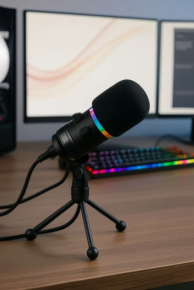 Coverzone RGB Profesyonel Stüdyo Mikrofon Kayıt USB/XLR Çift Modlu Podcast Dinamik Mikrofon Masaüstü Q1 ürün görseli