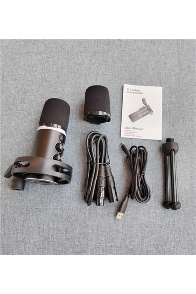 Coverzone RGB Profesyonel Stüdyo Mikrofon Kayıt USB/XLR Çift Modlu Podcast Dinamik Mikrofon Masaüstü Q1 - 4