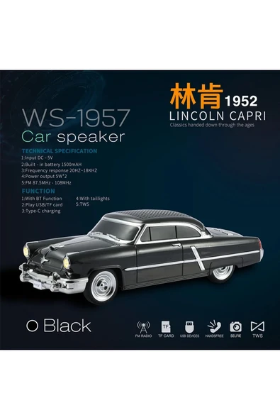 Coverzone Kablosuz Hoparlör Bluetooth 1957 Lincoln Capri Görünümlü Bluetooth Klasik Araba Hoparlör WS-1957 - 2