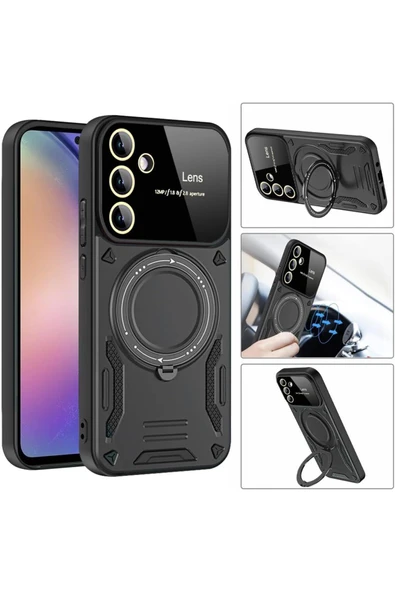Coverzone Xiaomi Redmi Note 14 Pro 5G ile uyumlu Kılıf Joy Joy Standlı Lens Korumalı 360 Yüzük Aparatı - Resim 2
