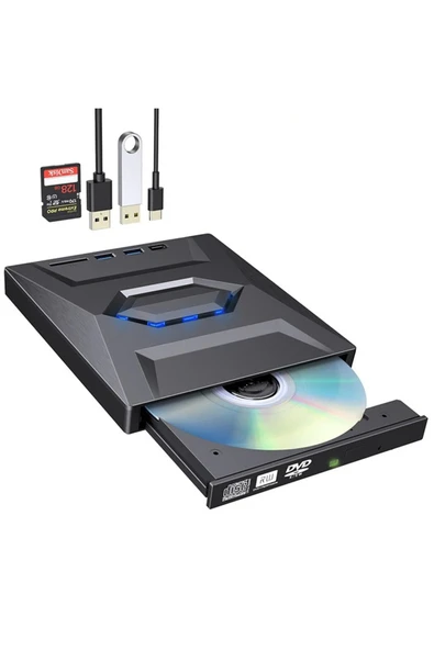 Coverzone 5in1 Harici Usb 3.0 Ve Type-c Dvd Rom Dvd Rw Optik Sürücü, Usb Ve Type C Kablolu Cv250 ürün görseli