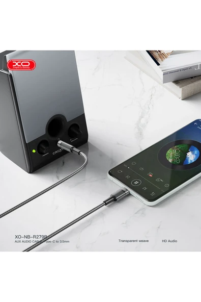 Xo Aux Ses Kablosu,Altın Kaplama Konnektör,Kaliteli İletim,HD Ses,Şeffaf Slikon içi Örgü Kablo,NB-R279B - Resim 2