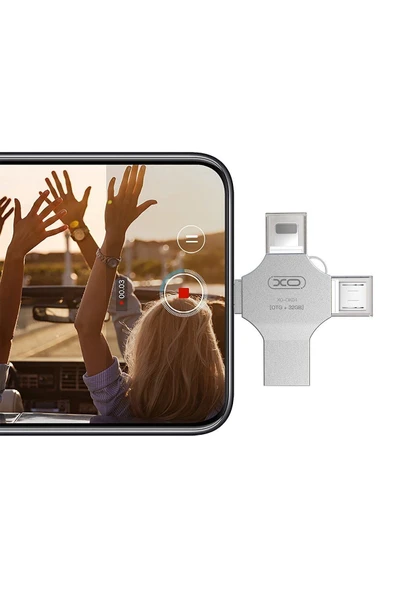 Xo -DK04 128GB 4in1 USB 2.0 + Type-C + Micro + Lightning Flash Sürücü Metal Gövdeli Flash Disk - 3
