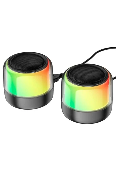 Coverzone Borofone Çiftli RGB Işıklı Kablolu veya Kablosuz Stereo Speaker Bluetooth Taşınabilir Hoparlör BP12