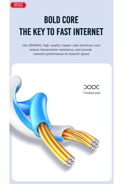 Xo GB007 Cat6 Ethernet Kablosu, 1000mbps, RJ45, 250 MHz Bant Genişliği, Gigabit Hızı, UTP, 1 Metre - 3