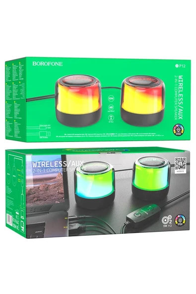 Coverzone Borofone Çiftli RGB Işıklı Kablolu veya Kablosuz Stereo Speaker Bluetooth Taşınabilir Hoparlör BP12 - 8