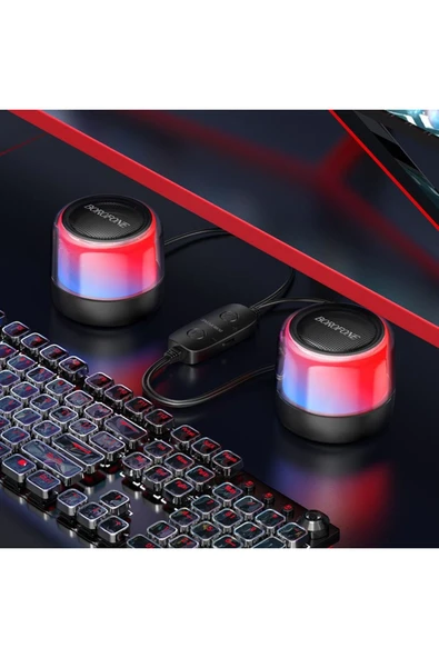 Coverzone Borofone Çiftli RGB Işıklı Kablolu veya Kablosuz Stereo Speaker Bluetooth Taşınabilir Hoparlör BP12 - 2