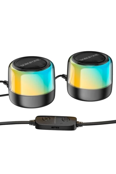 Coverzone Borofone Çiftli RGB Işıklı Kablolu veya Kablosuz Stereo Speaker Bluetooth Taşınabilir Hoparlör BP12 - 5