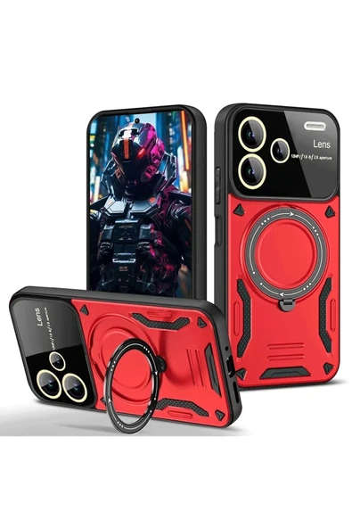 Coverzone Xiaomi Redmi Note 13 Pro Plus ile uyumlu Kılıf Joy Joy Standlı Lens Korumalı 360 Yüzük Aparatı ürün görseli 1