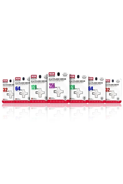 Xo -DK04 16GB 4in1 USB 2.0 + Type-C + Micro + Lightning Flash Sürücü Metal Gövdeli Flash Disk - 4