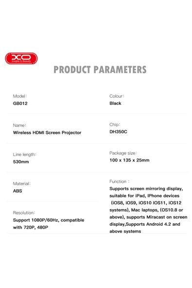 Xo Kablosuz HDMI Ekran Aktarım GB012,1080P@60Hz,DLNA/AirPlay/Miracast/Android/iOS/Windows İle Uyumlu - Resim 7
