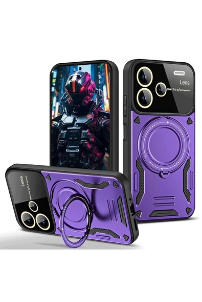 Coverzone Xiaomi Redmi Note 13 Pro Plus ile uyumlu Kılıf Joy Joy Standlı Lens Korumalı 360 Yüzük Aparatı ürün görseli