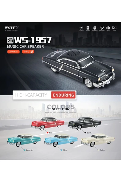 Coverzone Kablosuz Hoparlör Bluetooth 1957 Lincoln Capri Görünümlü Bluetooth Klasik Araba Hoparlör WS-1957 - 3