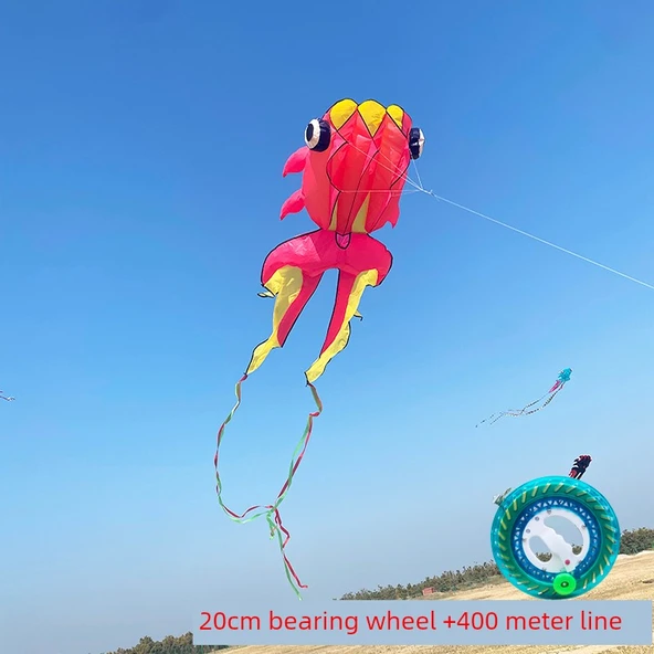 Yumuşak Pembe Altınbalık Uçurtması + 20cm Kendinden Kilitlenen Rulman Tekerleği (+400 Pirinç Erişte)