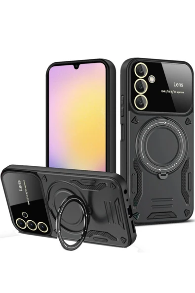 Coverzone Samsung Galaxy S25 ile uyumlu Kılıf Joy Joy Standlı Lens Korumalı 360 Yüzük Aparatı - 1