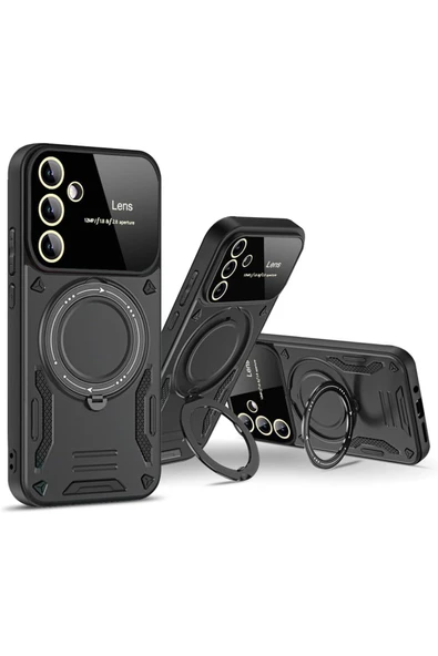 Coverzone Xiaomi Redmi 14C ile uyumlu Kılıf Joy Joy Standlı Lens Korumalı 360 Yüzük Aparatı - 4