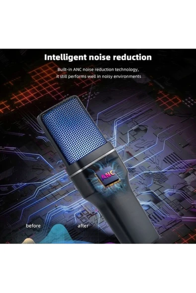 Coverzone RGB Kablosuz Bilgisayar Mikrofon 20-20kHz ANC Gürültü Engelleme Profesyonel Podcast Mikrofon SF-777W - 5