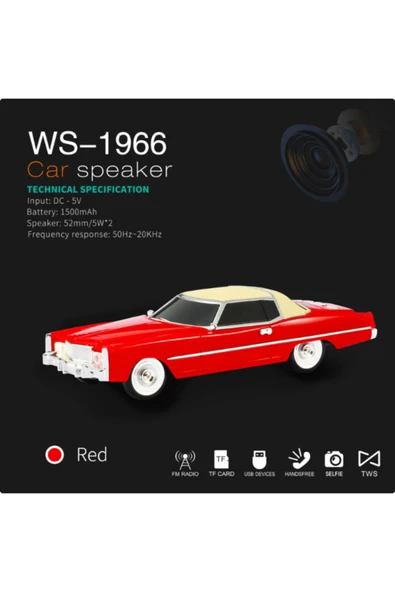 Coverzone Kablosuz Hoparlör Bluetooth 1966 Cadillac Görünümlü Bluetooth Klasik Araba Hoparlör WS-1966 - 2