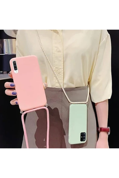 Coverzone Galaxy A16 ile uyumlu İpli Boyun Askılı Silikon Kılıf Kadife iç Yüzeyli Epiphany Kılıf Kırmızı - Resim 5