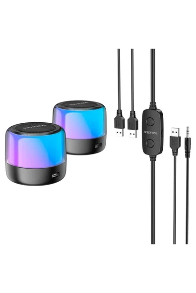 Coverzone Borofone Çiftli RGB Işıklı Kablolu veya Kablosuz Stereo Speaker Bluetooth Taşınabilir Hoparlör BP12 - 6