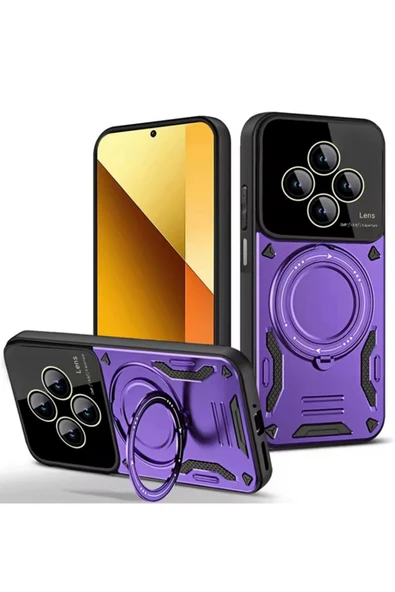 Coverzone Xiaomi Redmi 14C ile uyumlu Kılıf Joy Joy Standlı Lens Korumalı 360 Yüzük Aparatı