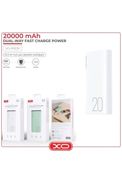 Xo 22.5w Quick Pd Fast Hızlı Usb-c Type-c 3 Çıkışlı 20000 Mah Taşınabilir Şarj Aleti Powerbank Pr230 - Resim 2
