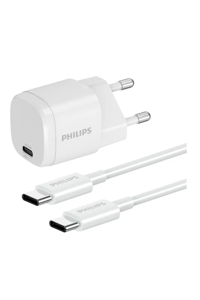 Philips 20W Type-C PD Hızlı Şarj Adaptörü, 1 Metre Kablo, 100-240V Evrensel Uyumlu, Akım Korumalı, DLP4312C