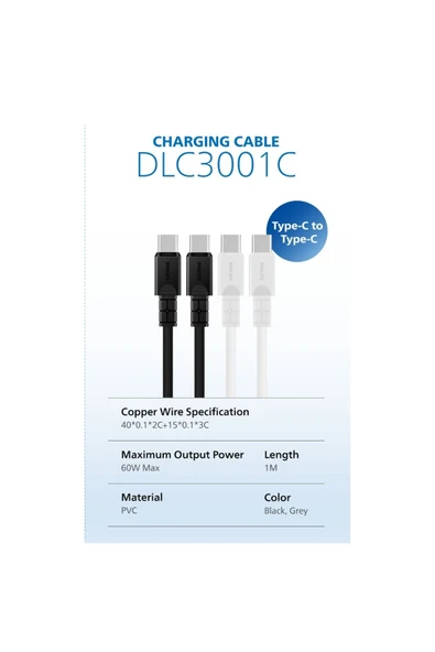 Philips USB-C Şarj ve Data Kablosu, 60W, Hızlı Şarj, 3A Yüksek Akım, 1 Metre,Dayanıklı Slikon Kablo,DLC3001C - Resim 2