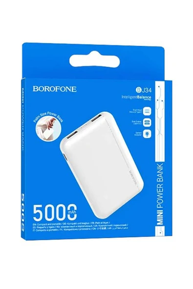 Borofone 5000mAh Powerbank Dual input, Dual Output Güç Bankası iPhone ile Uyumlu Şarj Led Gösterli BJ34 - Resim 3