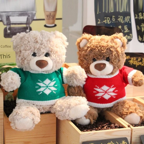 Ayıcık Peluş Oyuncak - Kar Tanesi Kazak Yeşil - Oturur Yükseklik 26cm - 5
