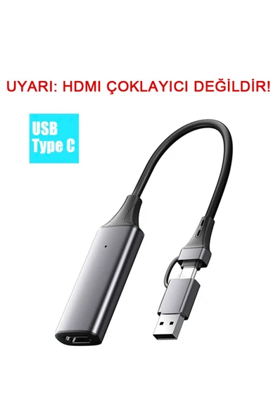 Coverzone Type C Video Capture Yakalama Kartı Uçlu HDMI to Type-C PC Bilgisayar Video Yakalama ZR964 - Resim 2