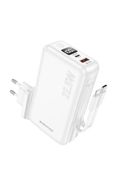 Borofone 10000mAh Powerbank, Avrupa ve Amerika Adaptörlü Güç Bankası iPhone ile Uyumlu Şarj Led Gösterli BJ39 ürün görseli