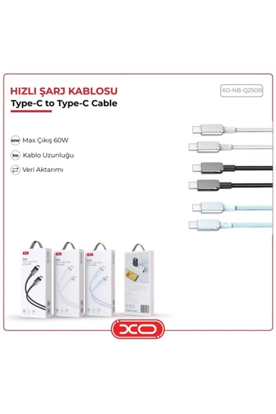 Xo 60w Quick Fast Hızlı Usb-c Type-c Android Iphone Macbook Uyumlu Hasır Data Şarj Kablosu Nb-q250b - Resim 2
