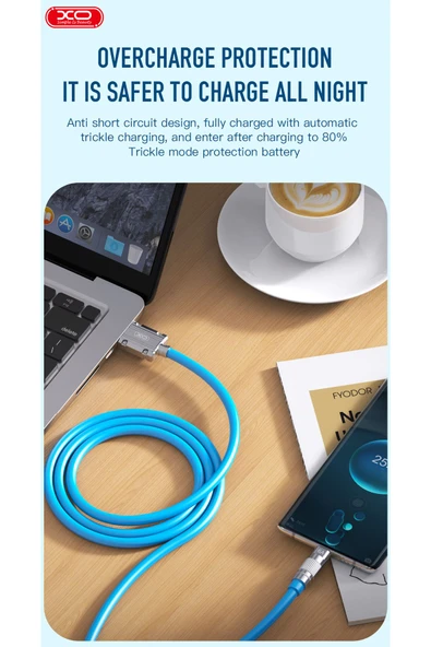 Xo Hızlı şarj kablosu 6A Max,1.2 Metre, Hızlı Şarj,5.8mm Silikon Tasarım,Dayanıklı Kablo,NB227 - Resim 5