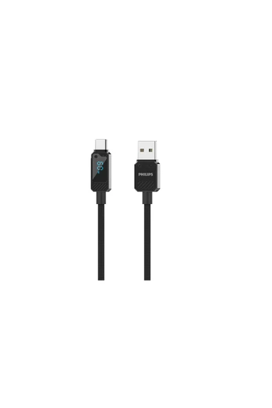 Philips USB-A-Type-C Şarj Kablosu,60W,Hızlı Şarj,6A Yüksek Akım,1 Metre,Örgülü,Dijital Gösterge,DLC5011A ürün görseli